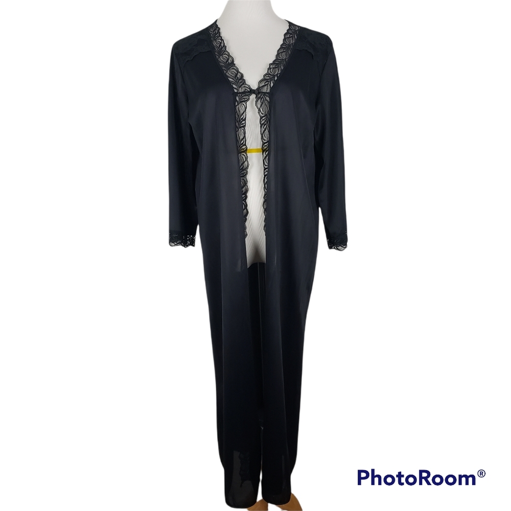 Vintage Nancy King lingerie classic long black lace robe night gown